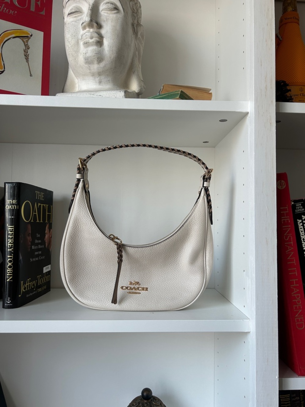 Coach Cream Pebbled Leather Shoulder Hobo with Braided Strap